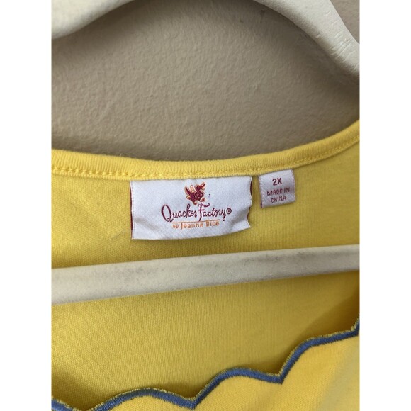 Quacker Factory Yellow Blue Floral Heart Embroidered Top size 2X Stones 3/4 - Picture 5 of 10